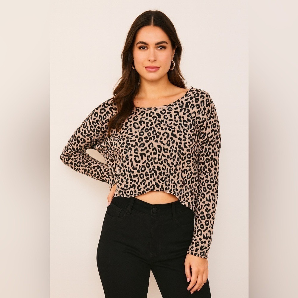 Obey Propaganda‎ Leopard Print Cropped Sweater Open Back Knit Top S